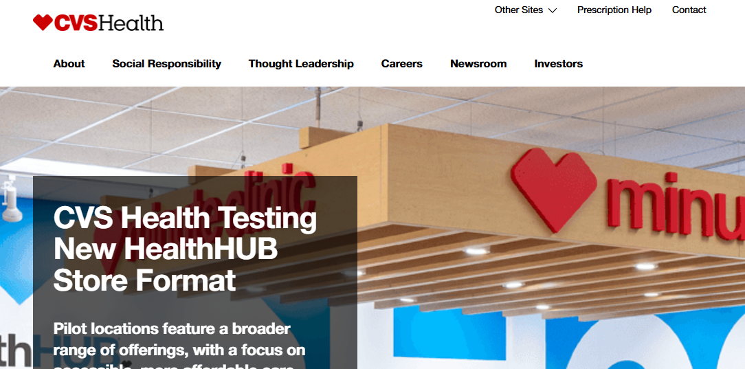 Screenshot of the CVS Health corporate site, as of May of 2019