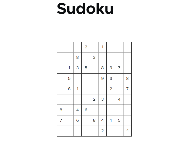 Screenshot of an example Sudoku puzzle generated by the custom module: a 3x3 grid of 3x3 regions, with some filled in with numbers ranging from 1 to 9